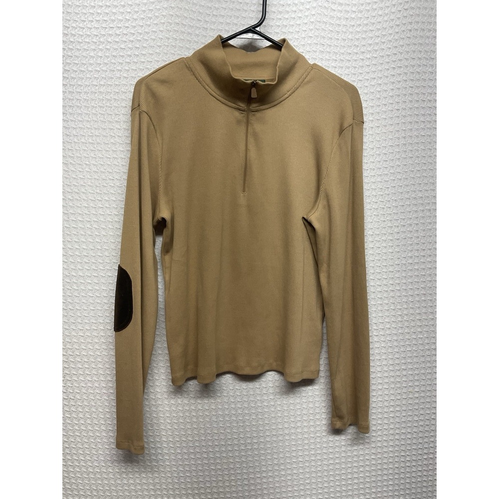 Vintage Lauren Ralph Lauren Womens Large Beige Ribbed 1/4 Zip Elbow Patch Cotton - Picture 4 of 7